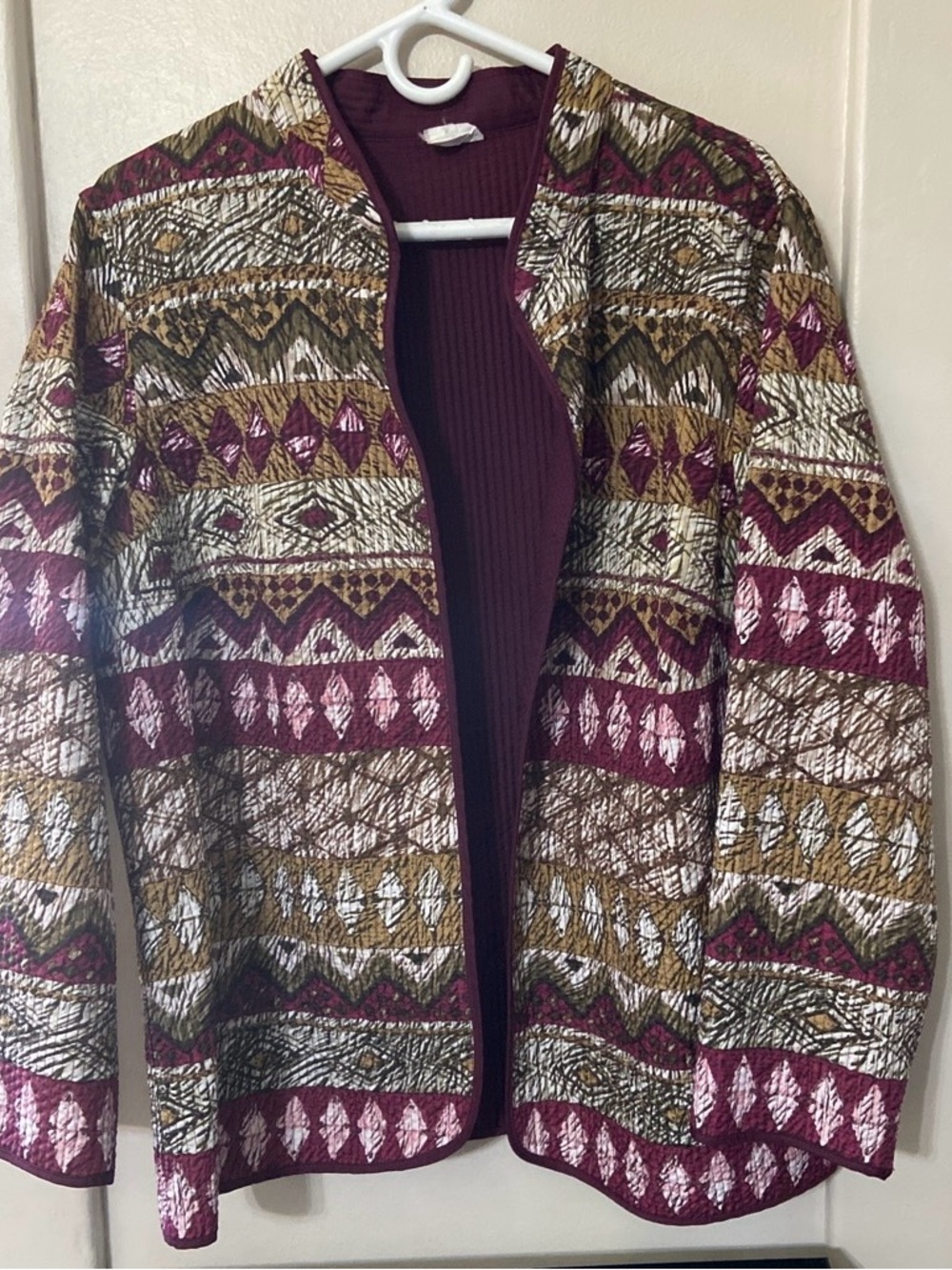 Women's Patterned Open-Front Sweater Cardigan - Burgundy, Olive, Cream